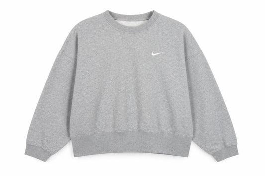 Front view of Nike Women’s Grey M Logo Crew Neck Pullover Sweatshirt Fleece