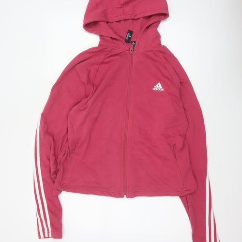 Adidas Women Pink UK 20 Full Zip Hooded Logo Hoodie