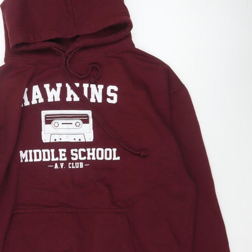 Club Classic Men's Red L Pullover Hoodie Hawkins Middle School 80s Graphic