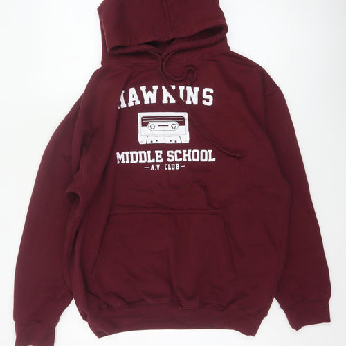 Club Classic Men's Red L Pullover Hoodie Hawkins Middle School 80s Graphic