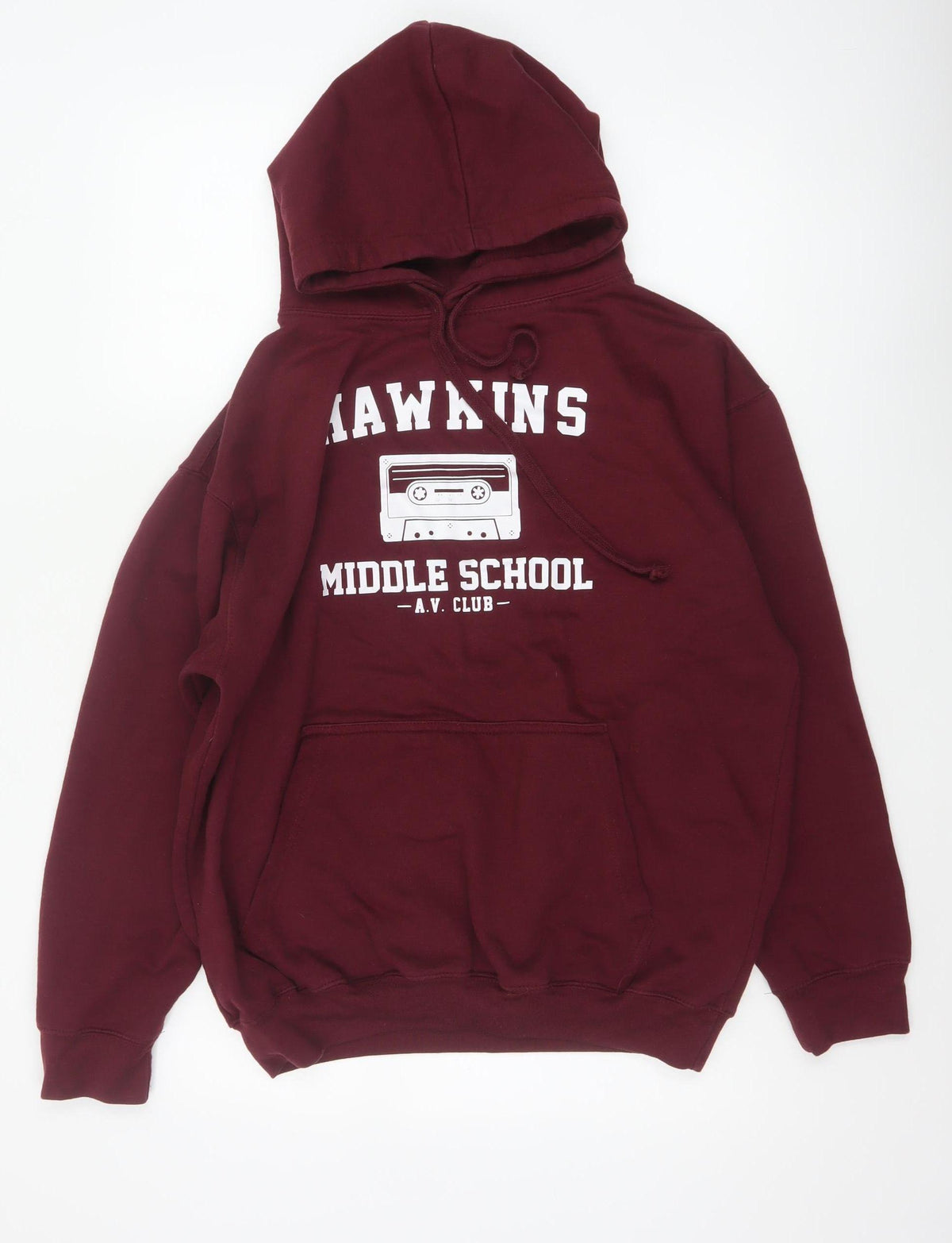 Club Classic Men's Red L Pullover Hoodie Hawkins Middle School 80s Graphic