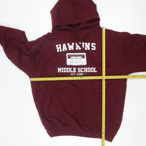 Club Classic Men's Red L Pullover Hoodie Hawkins Middle School 80s Graphic