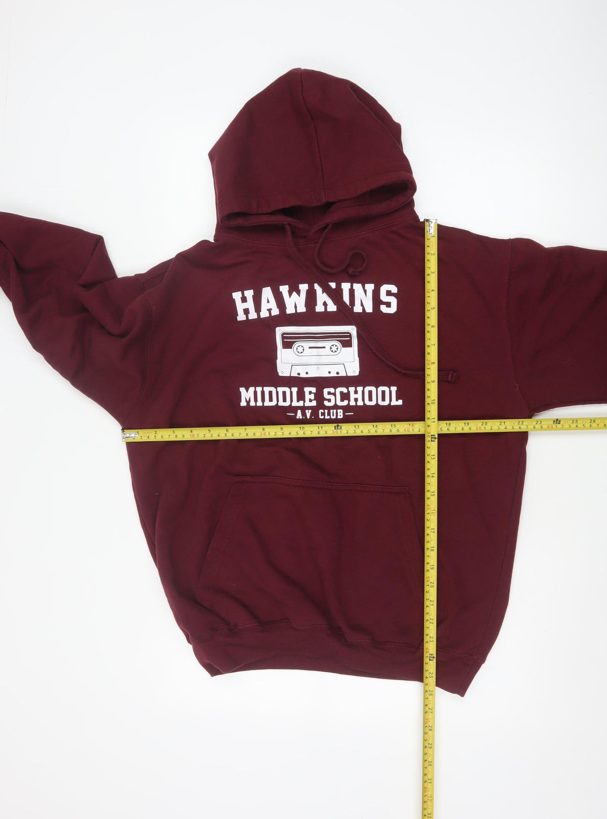 Club Classic Men's Red L Pullover Hoodie Hawkins Middle School 80s Graphic