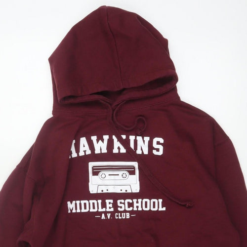 Club Classic Men's Red L Pullover Hoodie Hawkins Middle School 80s Graphic