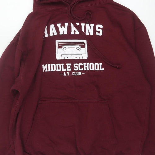 Club Classic Men's Red L Pullover Hoodie Hawkins Middle School 80s Graphic