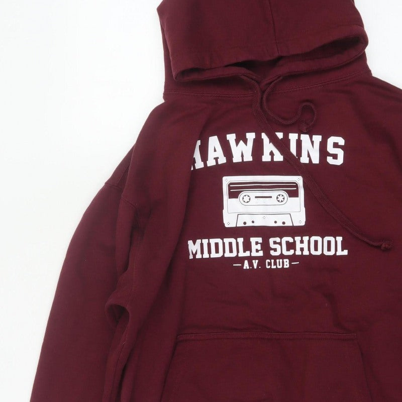 Club Classic Men's Red L Pullover Hoodie Hawkins Middle School 80s Graphic