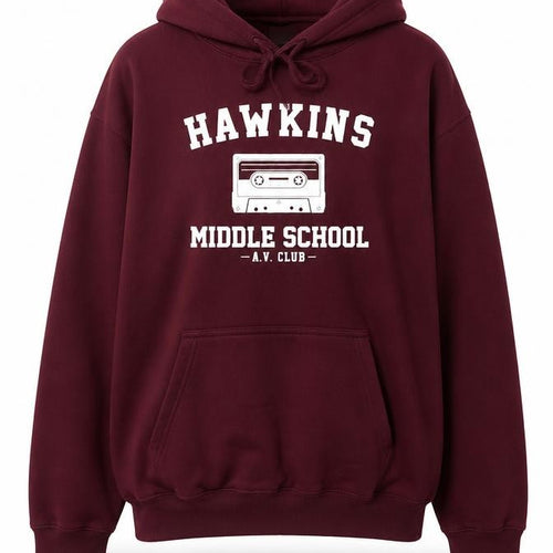 Club Classic Men's Red L Pullover Hoodie Hawkins Middle School 80s Graphic