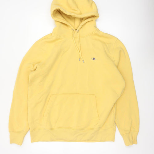 GANT Men’s Yellow L Pullover Hoodie Logo Drawstring Cotton Blend