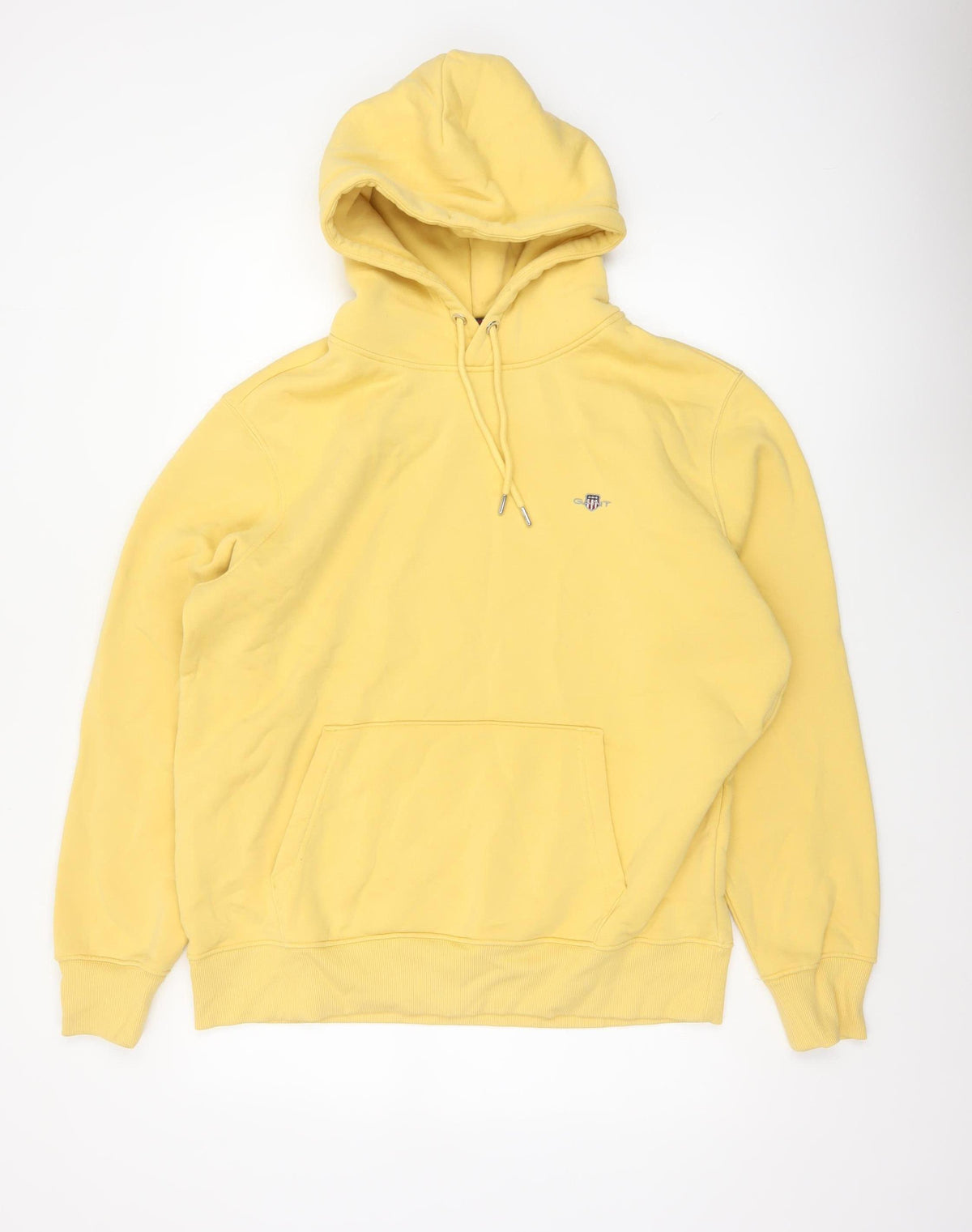 GANT Men’s Yellow L Pullover Hoodie Logo Drawstring Cotton Blend