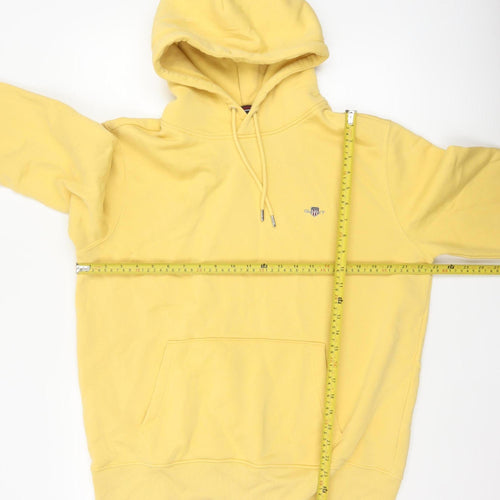 GANT Men’s Yellow L Pullover Hoodie Logo Drawstring Cotton Blend
