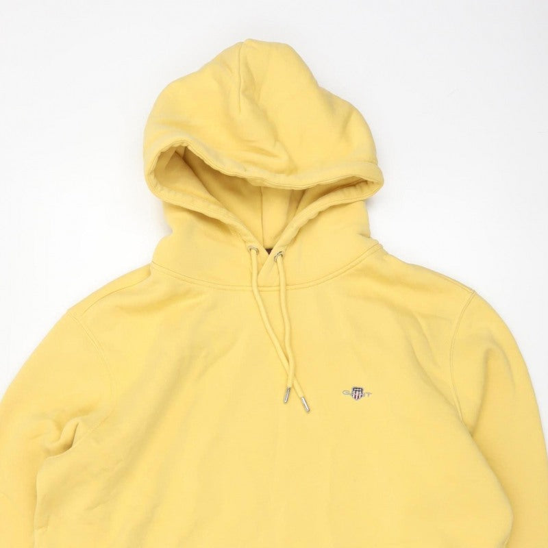 GANT Men’s Yellow L Pullover Hoodie Logo Drawstring Cotton Blend