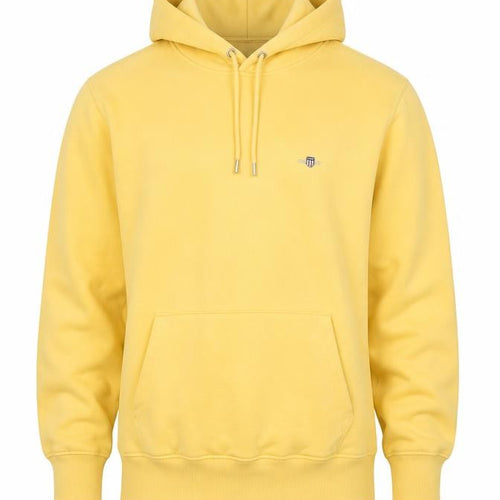 GANT Men’s Yellow L Pullover Hoodie Logo Drawstring Cotton Blend