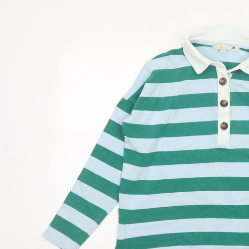 Boden Women Green Blue UK 12 Striped Long Sleeve Cotton Polo Top