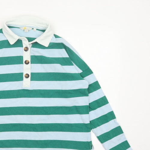 Boden Women Green Blue UK 12 Striped Long Sleeve Cotton Polo Top
