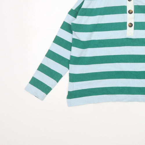 Boden Women Green Blue UK 12 Striped Long Sleeve Cotton Polo Top