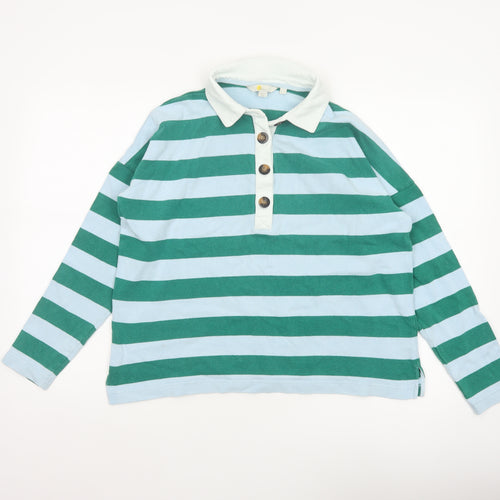 Boden Women Green Blue UK 12 Striped Long Sleeve Cotton Polo Top