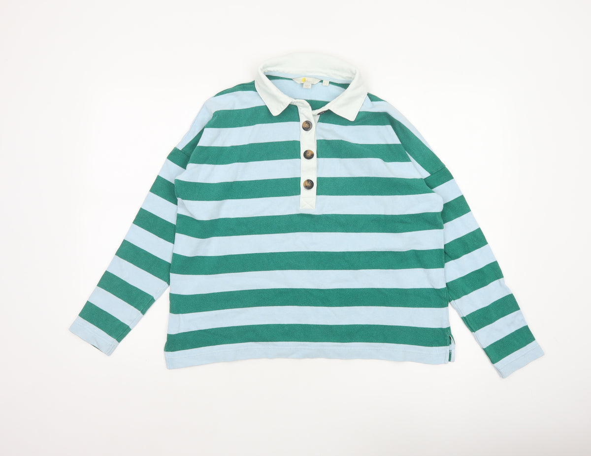 Boden Women Green Blue UK 12 Striped Long Sleeve Cotton Polo Top