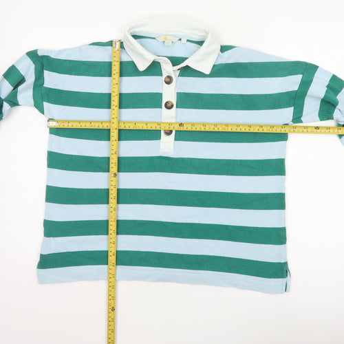 Boden Women Green Blue UK 12 Striped Long Sleeve Cotton Polo Top