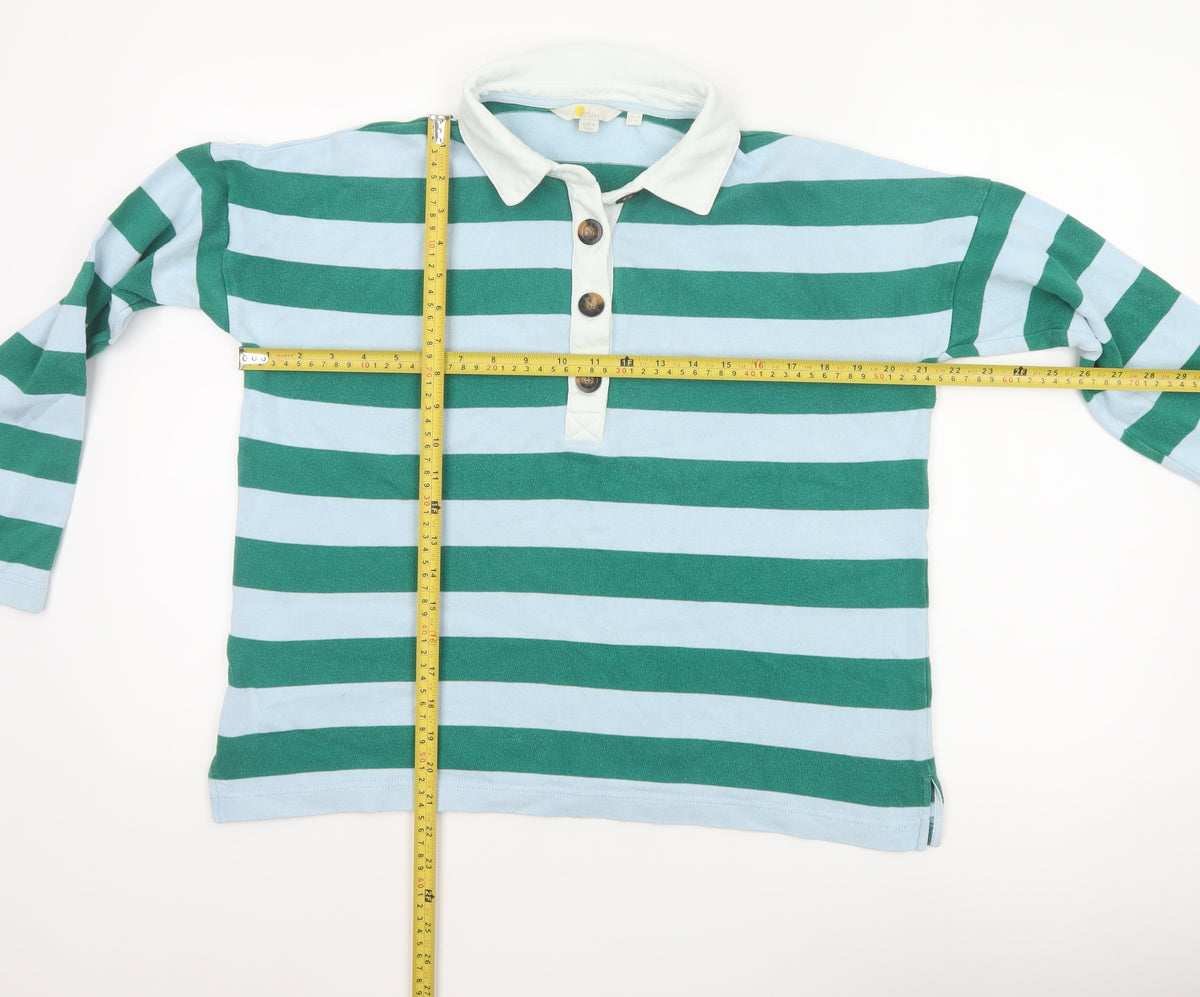 Boden Women Green Blue UK 12 Striped Long Sleeve Cotton Polo Top