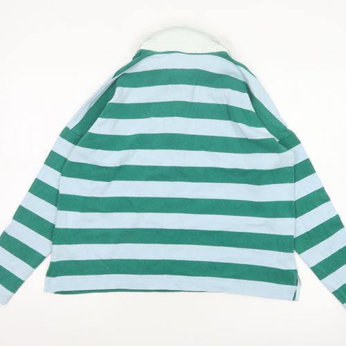 Boden Women Green Blue UK 12 Striped Long Sleeve Cotton Polo Top