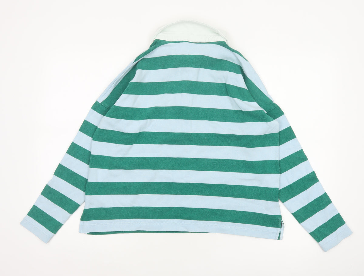 Boden Women Green Blue UK 12 Striped Long Sleeve Cotton Polo Top