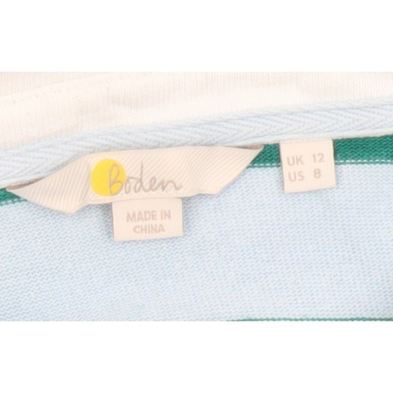 Boden Women Green Blue UK 12 Striped Long Sleeve Cotton Polo Top