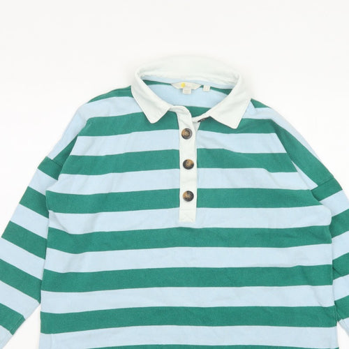 Boden Women Green Blue UK 12 Striped Long Sleeve Cotton Polo Top