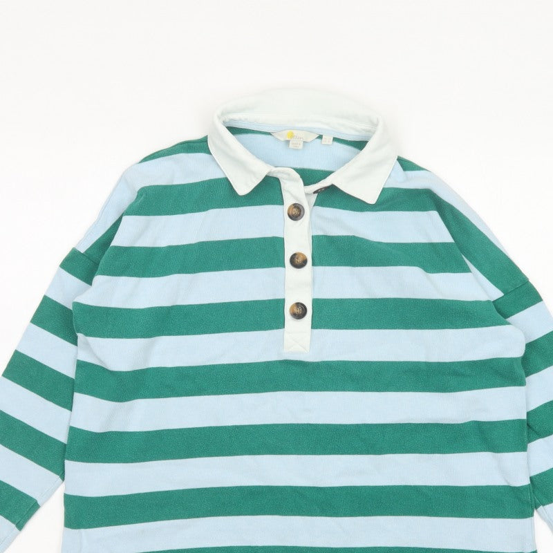 Boden Women Green Blue UK 12 Striped Long Sleeve Cotton Polo Top
