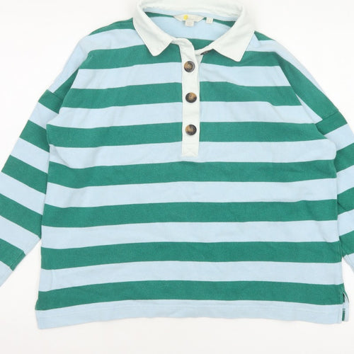 Boden Women Green Blue UK 12 Striped Long Sleeve Cotton Polo Top