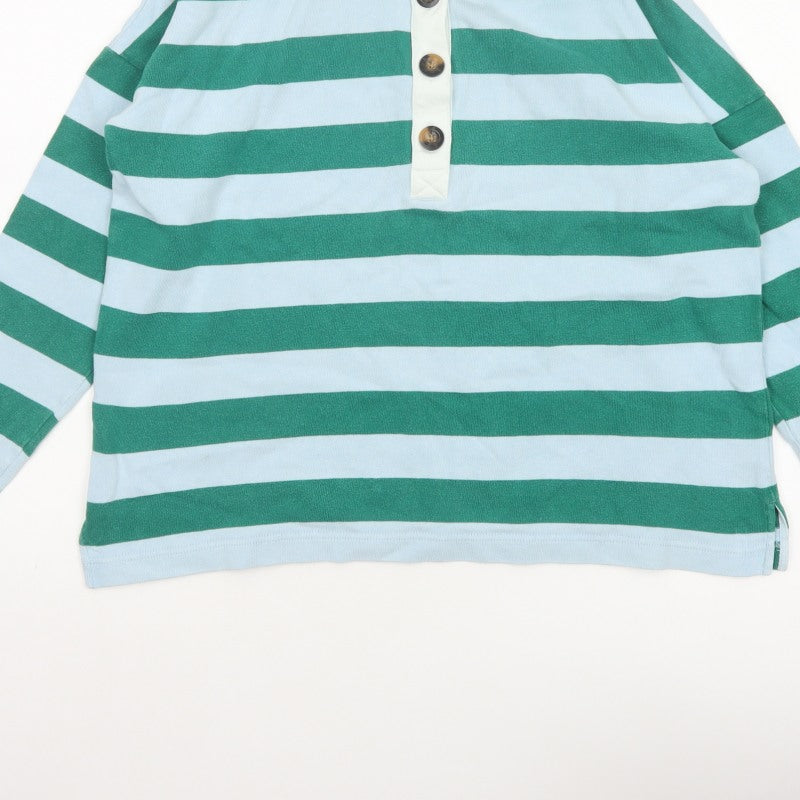 Boden Women Green Blue UK 12 Striped Long Sleeve Cotton Polo Top