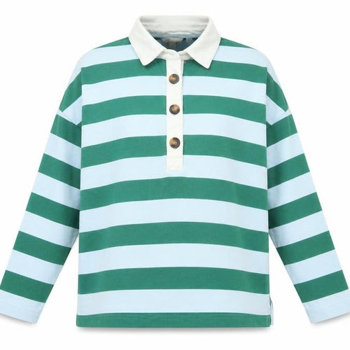 Boden Women Green Blue UK 12 Striped Long Sleeve Cotton Polo Top