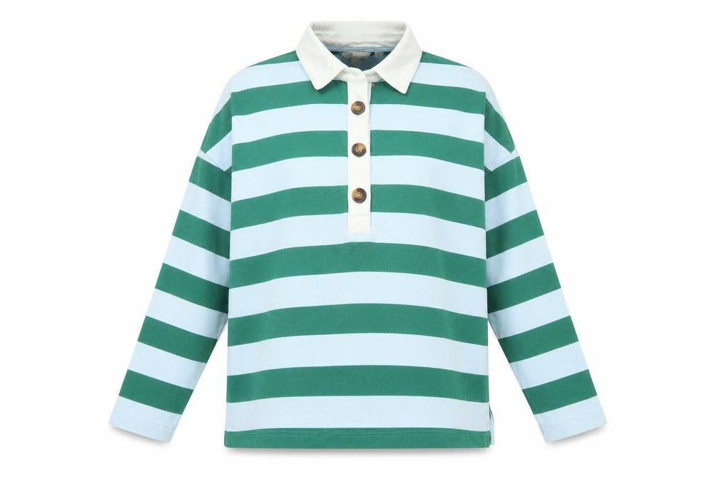 Boden Women Green Blue UK 12 Striped Long Sleeve Cotton Polo Top