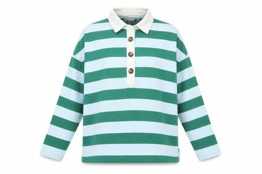 Boden Women Green Blue UK 12 Striped Long Sleeve Cotton Polo Top