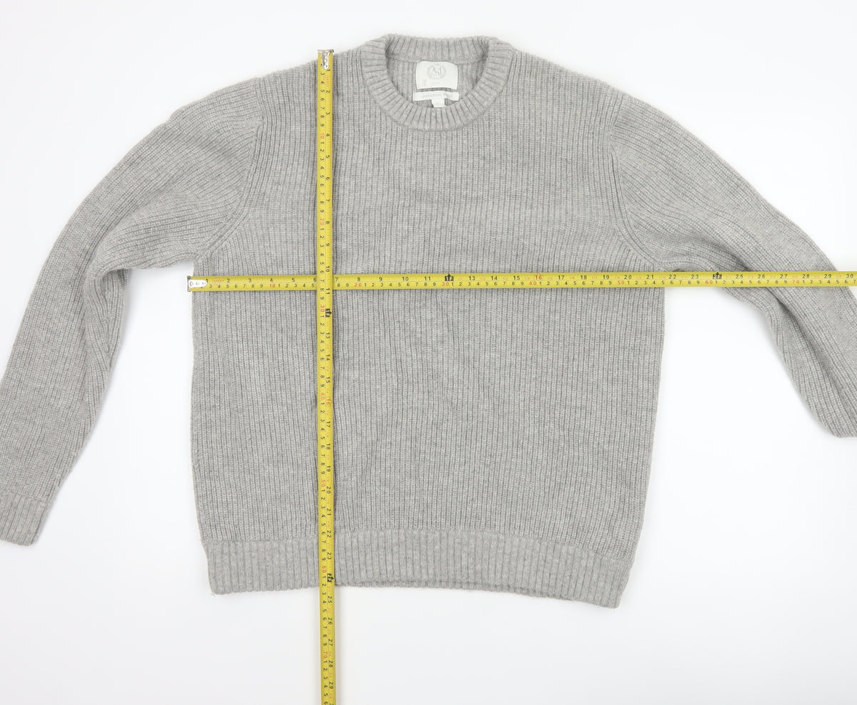 Marks and Spencer Men Grey XL Lambswool Blend Rib Knit Crew Neck Jumper