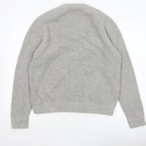 Marks and Spencer Men Grey XL Lambswool Blend Rib Knit Crew Neck Jumper