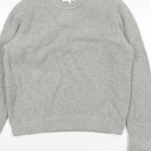 Marks and Spencer Men Grey XL Lambswool Blend Rib Knit Crew Neck Jumper