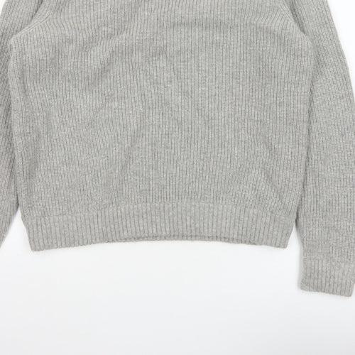 Marks and Spencer Men Grey XL Lambswool Blend Rib Knit Crew Neck Jumper