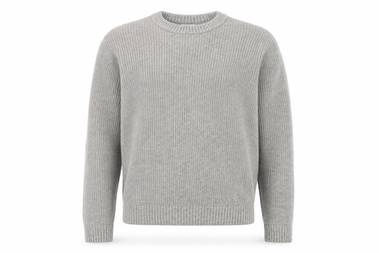 Marks and Spencer Men Grey XL Lambswool Blend Rib Knit Crew Neck Jumper
