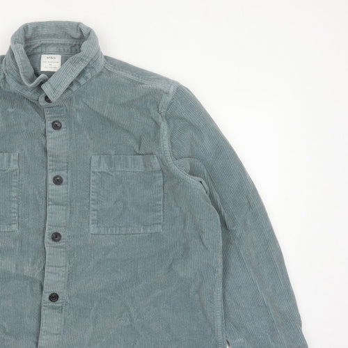 Marks and Spencer Men's Green 2XL Corduroy Overshirt Button-Up