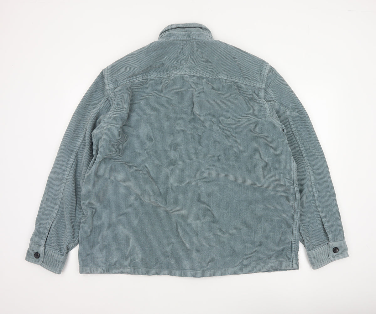 Marks and Spencer Men's Green 2XL Corduroy Overshirt Button-Up
