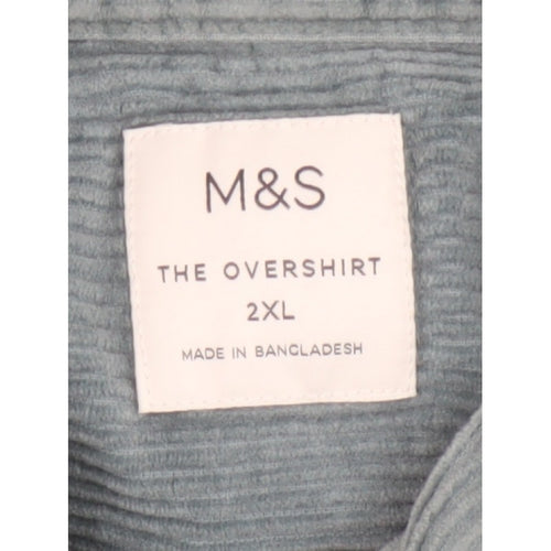 Marks and Spencer Men's Green 2XL Corduroy Overshirt Button-Up