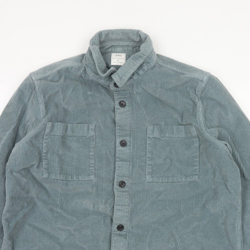 Marks and Spencer Men's Green 2XL Corduroy Overshirt Button-Up
