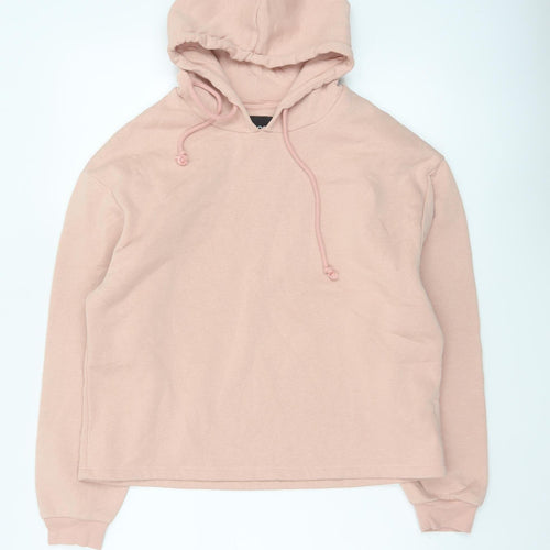 PIECES Women's Pink L Pullover Hoodie Drawstring Long Sleeve Cotton Blend