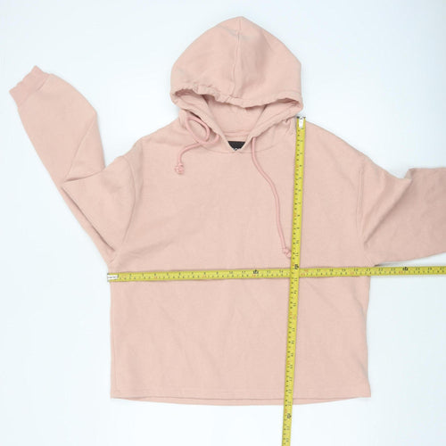 PIECES Women's Pink L Pullover Hoodie Drawstring Long Sleeve Cotton Blend