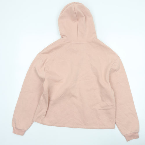 PIECES Women's Pink L Pullover Hoodie Drawstring Long Sleeve Cotton Blend