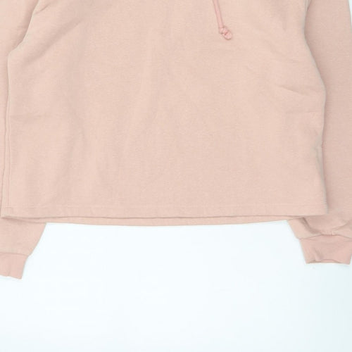 PIECES Women's Pink L Pullover Hoodie Drawstring Long Sleeve Cotton Blend