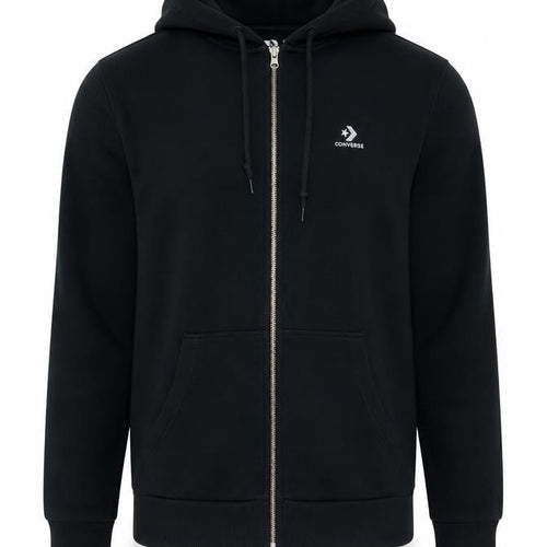 Converse Men’s Black S Full Zip Logo Hooded Fleece Hoodie