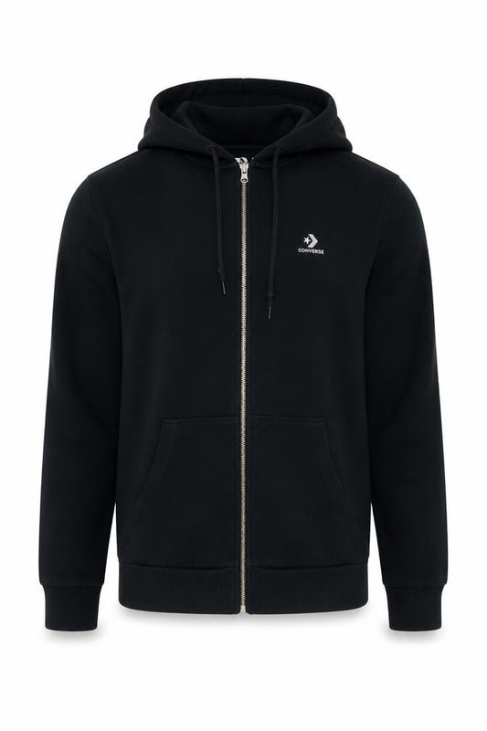 Converse Men’s Black S Full Zip Logo Hooded Fleece Hoodie