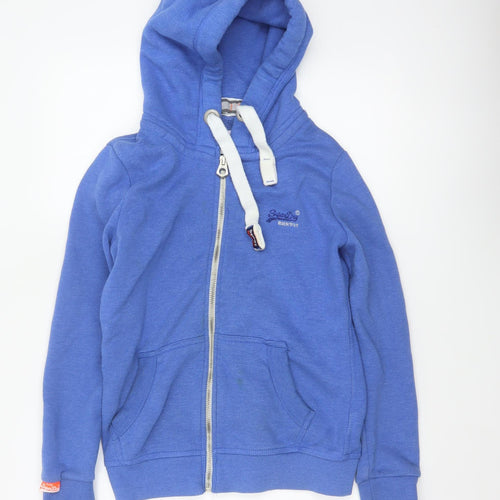 Superdry Women Blue M Full Zip Hooded Logo Fleece Hoodie
