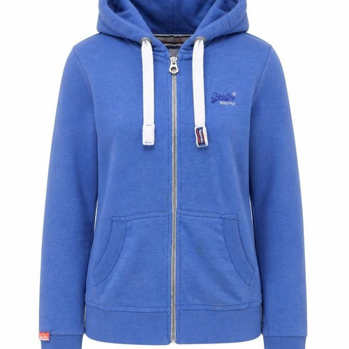 Superdry Women Blue M Full Zip Hooded Logo Fleece Hoodie